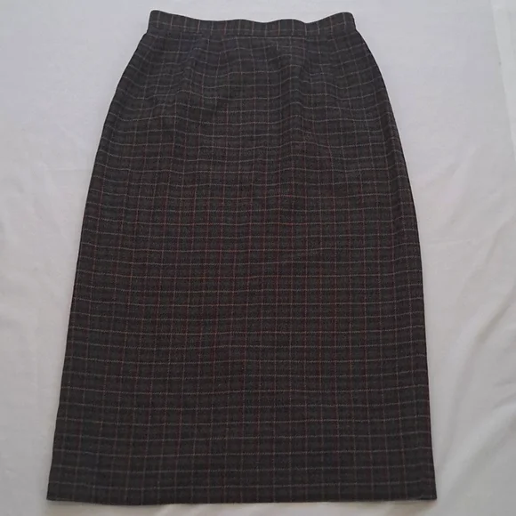 Green And Red Plaid Wool Faux Wrap Vintage School Girl Maxi Skirt with Fringe - Picture 2 of 11